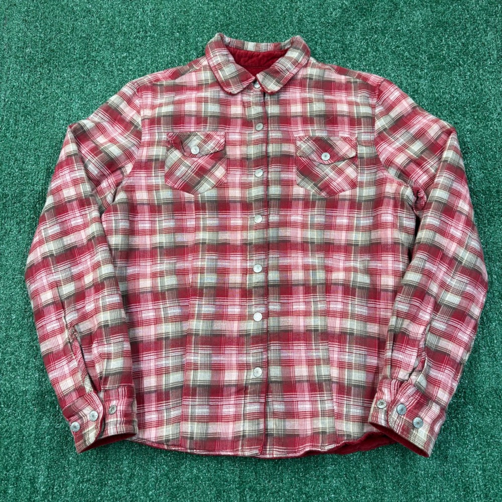 Vintage 90's Guide Series Flannel Shirt Jacket Red Plaid Quilted Lining Mens